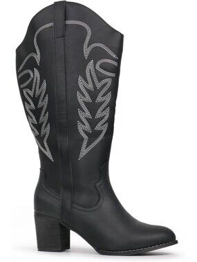 Women's Extra Wide Calf Western Cowboy Boots Embroidered Cowgirl Knee High Boots